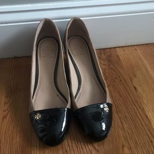 Tory Burch Black and Tan Wedges